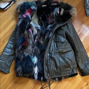 SAM. Mini Limelight Fox Fur Reversible Vest with Army Green Parka Size M